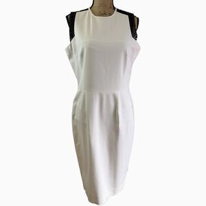 CARLISLE Women's White Black Lace Sheath Long Zipper Sleeveless Dress Sz 8